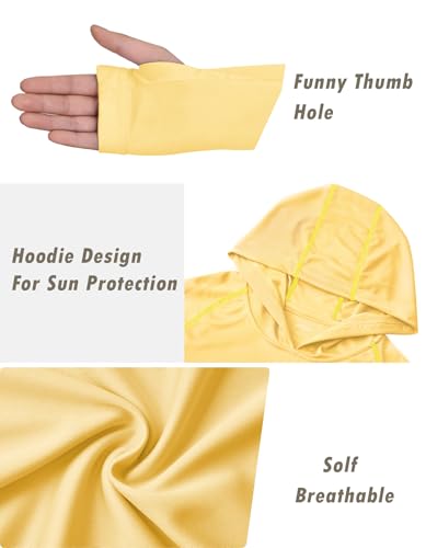 Image of Boys Grils Long Sleeve Sun Shirts UPF50+ Hoodie Thumbhole Rash Guard Quick Dry Atheltic Hiking Workout Water Playing