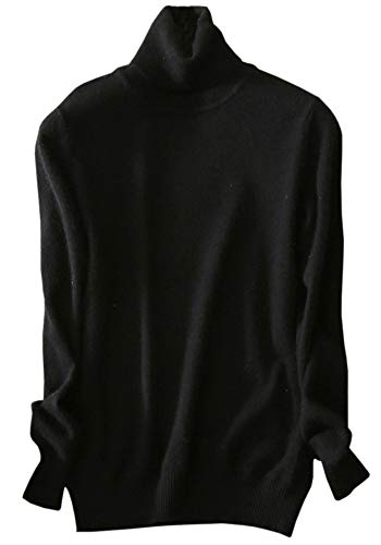 LATUD Women's Long Sleeves Cashmere Turtleneck Slim Fit Knitted Basic Bottoming Pullover Jumper Sweater, Black, Medium=US 8-10