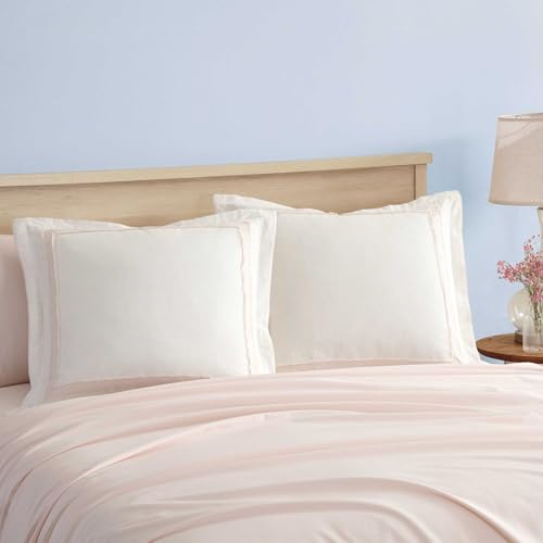 Image of Laura Ashley - Euro Sham, Soft Cotton Ramie Blend, Decorative Bedding Accent, Lightweight, Perfect for Layered Styling, College Dorm Room Essentials (Mila Pink)