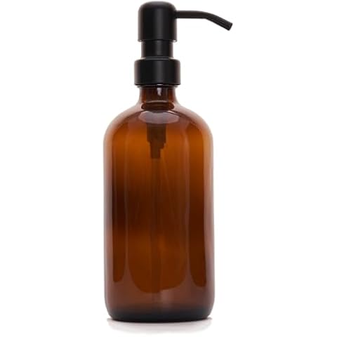 Diahom Soap Dispenser Amber Glass Hand Dish Soap Dispensers 1pcs Stainless Steel Pump 16 Oz for Kitchen Sink Countertop Bathroom Cover