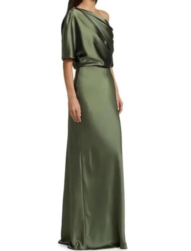 UZN One Shoulder Satin Mother of The Bride Dresses 2025 Long Formal Wedding Party Gown with Sleeves3