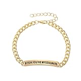 RTY Best Friends Bracelet for Him Her Bitch You're My Soulmate Bangle Bracelet Friendship for Women Men Couple Bracelet for Valentines Day Christmas Birthday (gold)