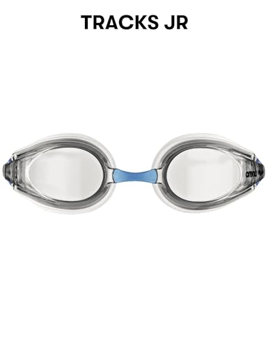 ARENA Tracks Unisex Junior Youth Essential Racing Swim Goggles Kids Swimmers Young Racers Anti-Fog Coated Non-Mirror Lens, Clear/Clear/Light Blue