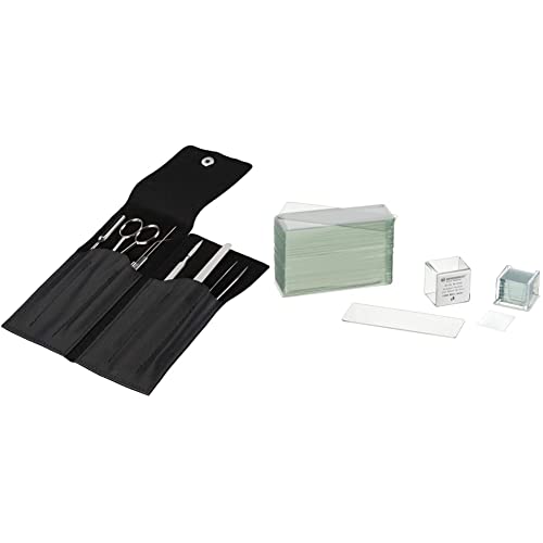 Bresser Mikroskop Mikroskopierbesteck Solinger Stahl aus rostfreiem Edelstahl zum präparieren von Mikroskopobjekten & Mikroskop Objektträger 76x26 50 Stück und Deckgläser 18x18mm 100 Stück