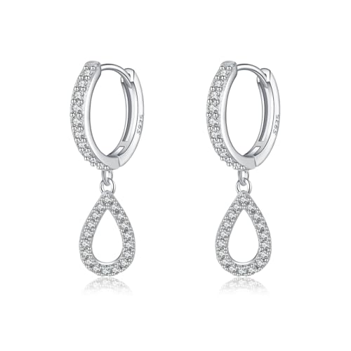 SLUYNZ Pendientes de aro pequeños de plata de ley 925 con forma de lágrima para mujeres y adolescentes con circonita cúbica, S, Plata de ley, Circonia cúbica