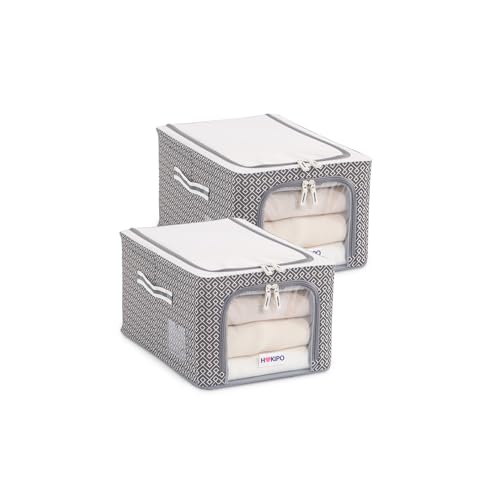 Image of HOKIPO Wardrobe Organiser for Storage of Clothes, 600D Oxford Fabric Storage Box, Charcoal Grey - Medium Pack of 2 (AR-6717-CGRY*2)