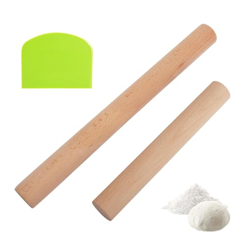 JYYWTSI Juego de 2 rodillos de madera de haya, 20/30 cm (2,7 cm de diámetro), espátula verde, herramienta de cocción natural para masa, pasteles, pizza, pasta, cocina y panadería aficionada