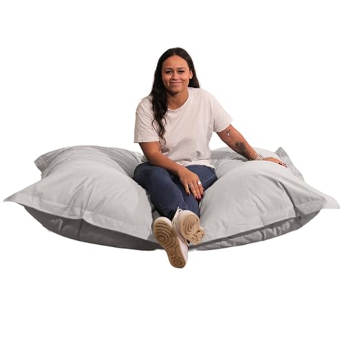 Bananair Pouf Extérieur Imperméable Géant - Confortable, Polyvalent, Anti-UV, Déhoussable - Pouf XXL de Jardin - Gros Coussin Extérieur Garni de Mousse - 180 x 140 cm - Gris Clair
