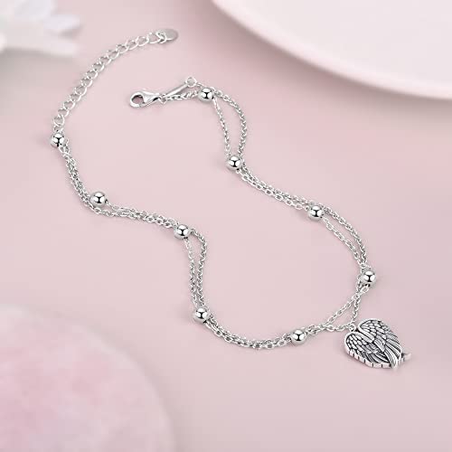 Image of CHIC & ARTSY 925 Sterling Silver Ankle Bracelets for Women, Dainty Adjustable Layered Foot Chains with Symbolic Charms, Boho Beach Everyday Lightweight Jewelry