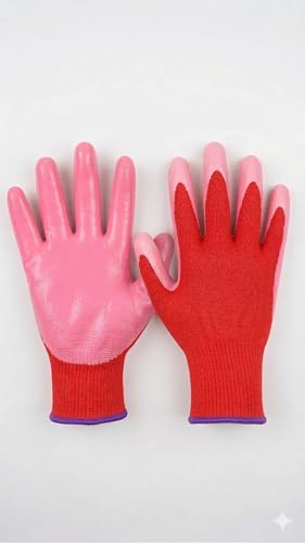 Image of Multipurpose Nylon Anti Cut PU Nitrile Coating Work Safety Gloves Pink-Red Pair 15