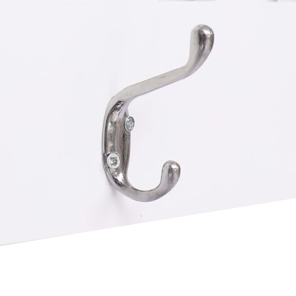 Porte-manteau mural WELCOME blanc en MDF, 74 x 29,5 cm, avec 5 crochets en cuivre, pour couloir, entrée, rangement pour veste, manteau, clés, poche