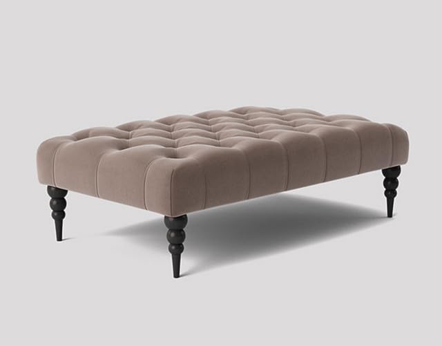 137cm Wide Chesterfield Footstool, Plush Velvet Upholstered Ottoman Footstool, Rectangle Coffee Table, End of Bed Footrest, Living Room Bench (Grey Velvet, 4ft6 (137x50x35)CM)