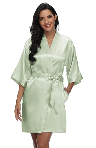 Image of Women's Pure Short Silky Robes Bridesmaid Bride Party Satin Robes Sleepwear