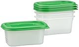 Material: Kunststoff Polypropylen/Plastik (Dose PP, Deckel PE) - BPA-frei - Tiefkühlgeeignet bis -40° - Farbe: weisse Gefrierdosen, grüne Deckel - einfaches Schließen der Kunststoffbehälter