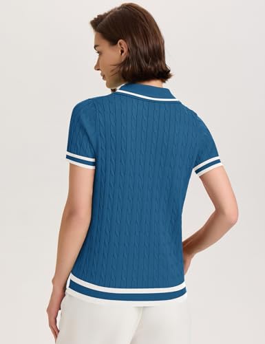 Image of Micoson Womens Short Sleeve Sweater Tops Lapel V Neck Polo Shirts 2026 Summer Cable Knit Loose Blouse Business Casual Outfits
