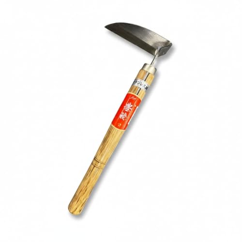 Hounen Miyawaki Nejiri Kama Weeder Japanese Weeding Sickle Twisted Stainless Steel 4.7 in (12 cm) Blade 13 in (33 cm) Wood Handle Root Slicer for Garden Beds & Crabgrass Made in Japan