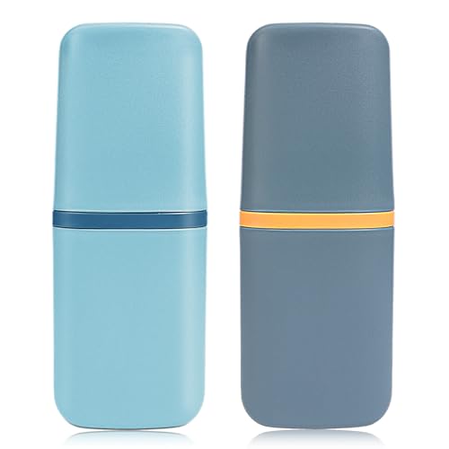 Molain 2 Pack Travel Toothbrush Cup Case, Portable Travel Toothbrush Holder with Cover Toothbrush Travel Container Toothbrush and Toothpaste Storage for School Camping Business Trip Bathroom