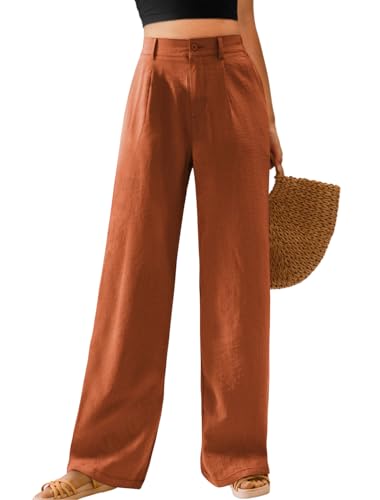 Image of Feiersi Womens Casual Wide Leg Pants High Waisted Button Down Straight Long Trousers Palazzo Pants
