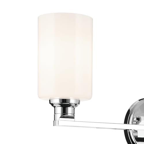 Image of Kichler Gioe 24.25 inch 3-Light Bathroom Vanity Light Fixture with Opal Glass in Chrome, Damp Rated Modern Wall Mount for Mirror, Powder Room (24.25 inch W x 10.5 inch H), 55226CH