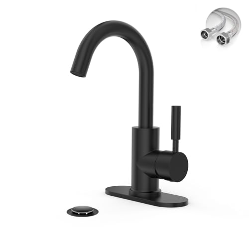 Phiestina Single Hole Matte Black Single-Handle High-Arc Stainless Steel Faucet for Pre-Kitchen...