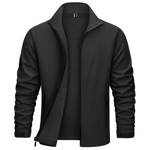 KEFITEVD Men's Tactical Jacket Fleece Lined Softshell Jackets Waterproof Stand Collar Jacket Outdoor Hunting Coat