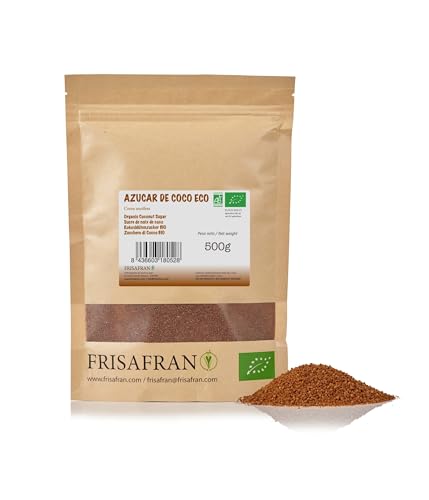 FRISAFRAN | Azúcar de Coco Bio 500g | Azúcar De Flor de Coco | Ecológica | Orgánico | Vegano y Sin Gluten | azúcar flor de coco | Sutituto del azucar refinada | cultivad en Indonesia | azucar de coco