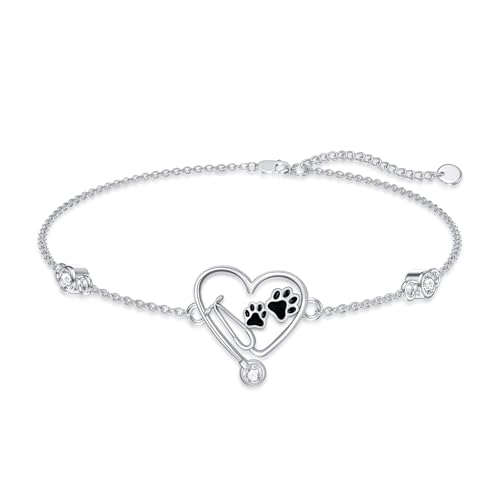 Veterinary Stethoscope Bracelet 925 Sterling Silver Nurse Vet Bracelets for Women Nurse Jewelry Gifts for Veterinarian Nurse Veterinarian Gifts