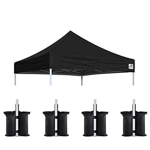 Image of Eurmax USA 8x8 Pop Up Canopy Replacement Top,Universal Instant Canopy Cover ONLY,Heavy Duty UPF 50+ UV Protection,Water & Wind Resistant Tarp,30+ Colors Available,Bonus 4 Sand Bags (Black)