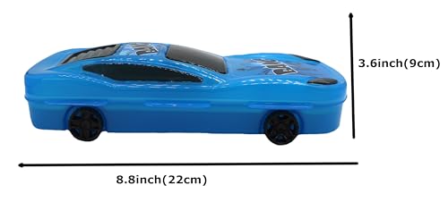 Image of Neokiddo Medium Size Racing Car Pencil Box for Kids | Sports Car Shape Geometry Stationery Box with Moving Wheels | Plastic School Pencil Case for Boys & Girls (Blue)