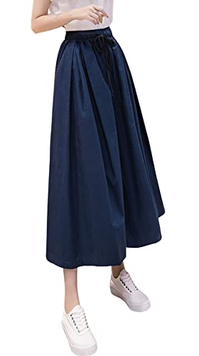 loveimgs Women's Casual Pleated Wide Leg Cropped Pants Elastic Waist Palazzo Culottes with Pockets2
