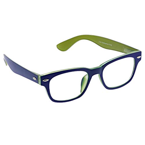 Peepers by PeeperSpecs Unisex-Adult Bellissima Reading Glasses, Navy/Green-Focus Blue Light Filtering Lenses, 49 mm