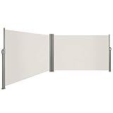 LARMNEE Doppel Seitenmarkise, ausziehbar, 180 x 600 cm, Sichtschutz, Freistehend, Sonnenschutz, Blickdicht, Seitenrollo, für Balkon, Terrasse, Garten, Beige EBE186BP02