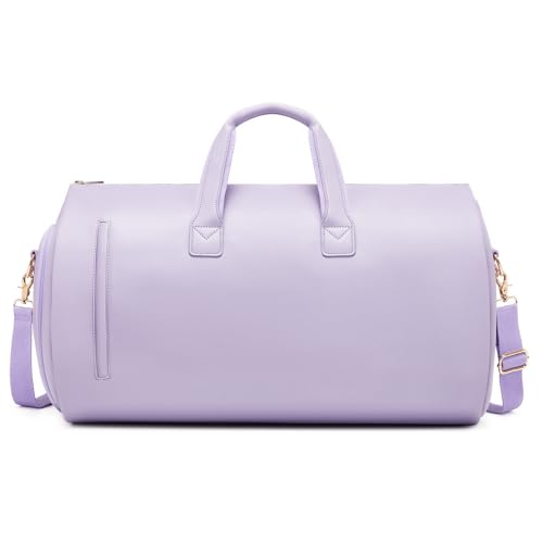 Leather Garment Bag Women, Carry on Garment Bag for Travel Convertible Garment Duffel Bag 2 in 1 Waterproof Foldable Travel Suit Bag Weekender Bag with Shoe Pouch