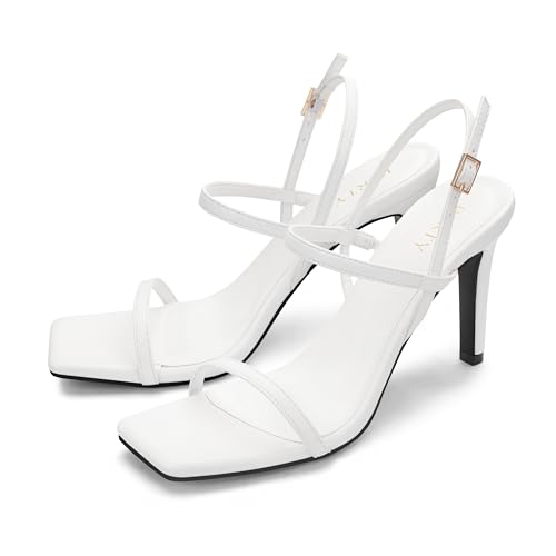 Image of PARTY Women's Strappy High Heeled Sandals Open Toe Ankle Strap heels Comfy Weddings Shoes,EMMA-White Pu-11-O1