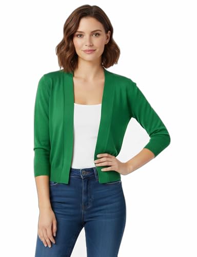 Image of Allsense Women's 3 /4 Sleeve Cropped Shrug Cardigan | Classic Bolero, Open-Front, Lightweight Soft Fine Knit Cover Up