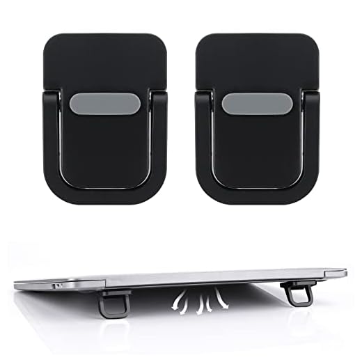 Bewudy 2 elevadores de teclado portátil, autoadhesivos para mini laptop, soporte invisible para teclado de computadora para escritorio, patas plegables para laptop con silicona antideslizante (negro)