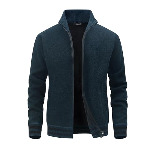 MeiLayM Cárdigan de Hombre Chaqueta Punto Casual Cremallera cálido suéter Cuello Alto Invierno Jersey Manga Larga Suéter Forro Polar Slim Fit Cardigan Azul,M