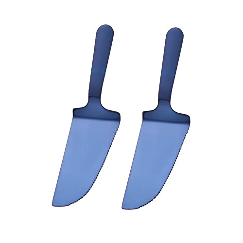 Duories 2 paletas de acero inoxidable para tartas con hoja de corte dentada, para tartas, para tartas, para pasteles, pizza, queso, apto para lavavajillas, azul