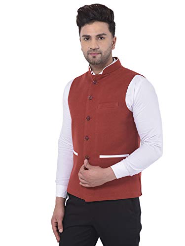 LUXURAZI Crimson Red Nehru Jacket Waistcoat for Men3