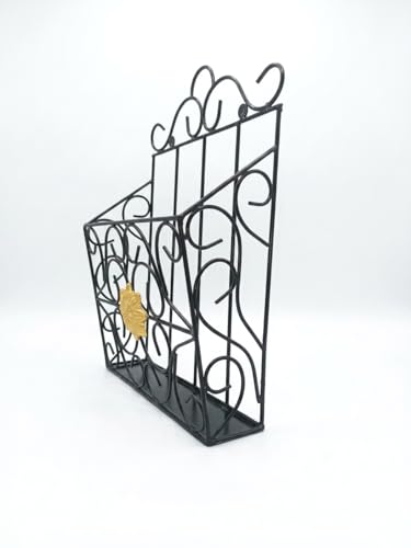 Image of Woodiva Wrought Iron Modern Elegance Magazine Newspaper & Book Wall Rack for Home & Office, 38x28x11cm. (Black)