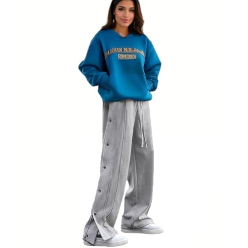 Women's Pants Side Split Snap Button Casual Faux Suede Sweatpants Workout Track Basketball Joggers