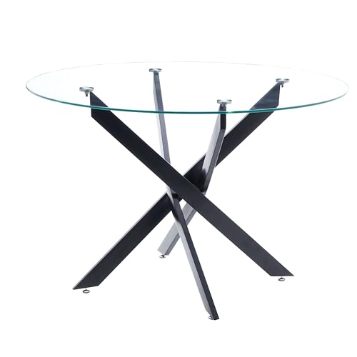 Miroytengo Mesa de Comedor Crest en Estilo Moderno Color Negro con Cristal Metal 113.5 cm