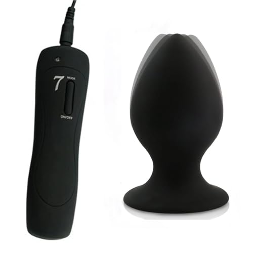 Silikon Vibrations-Analplug 3 Größen (L/XL/XXL) - Rubinrot/Schwarz - Diskretes Erotikspielzeug für Paare, Wiederaufladbar mit 7 Vibrationsmodi (Schwarz, XXL)