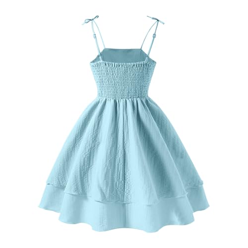 Girls Dresses Summer Smocked Ruched A Line Swing Dress Elegant Layered Tie Shoulder Flowy Cami Dress 8-13 Years3