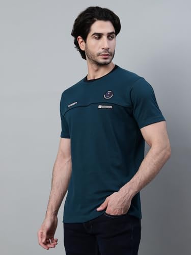 Image of Cantabil Poly Cotton Regular Fit Solid Round Neck Half Sleeve Casual T-Shirt for Men | Half Sleeves Round Neck T-Shirts for Men | Mens Round Neck T-Shirt (P MTSH00680)