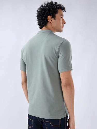 Image of Raymond Men Slim Fit Solid Pattern Pure Cotton Half Sleeve Polo Neck Casual T-Shirt