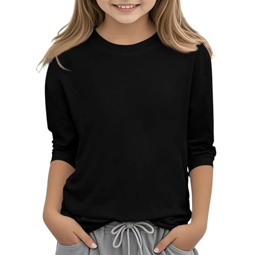 Girls 3/4 Sleeve Tshirt Solid Color T Shirts Cotton Basic Tees Tops Summer Casual Round Neck T-Shirts2