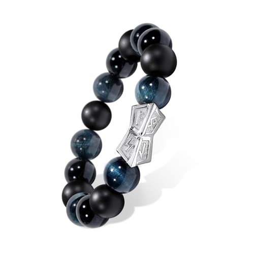 Pulsera para hombre con piedras naturales y amuleto de plata miniatura 1