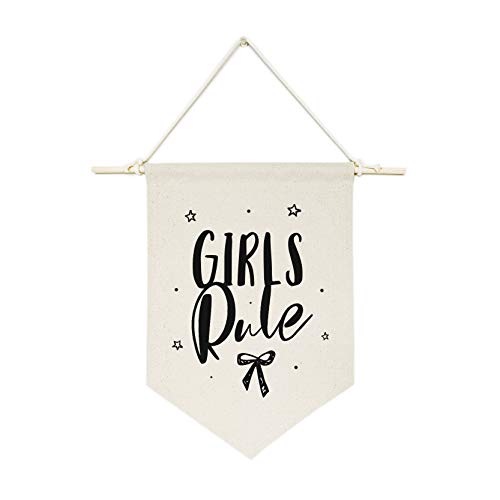 Image of The Cotton & Canvas Co. Girls Rule Hanging Wall Canvas Banner for Baby Girl, Baby Boy, Nursery, Teen and Kids Room