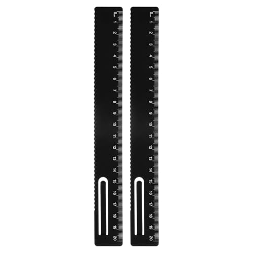 QUARKZMAN Lot de 2 règles droites métriques de 20 cm en alliage d'aluminium, marque-page, pince, outil de mesure pour étude, lecture, salle de classe, bureau, noir